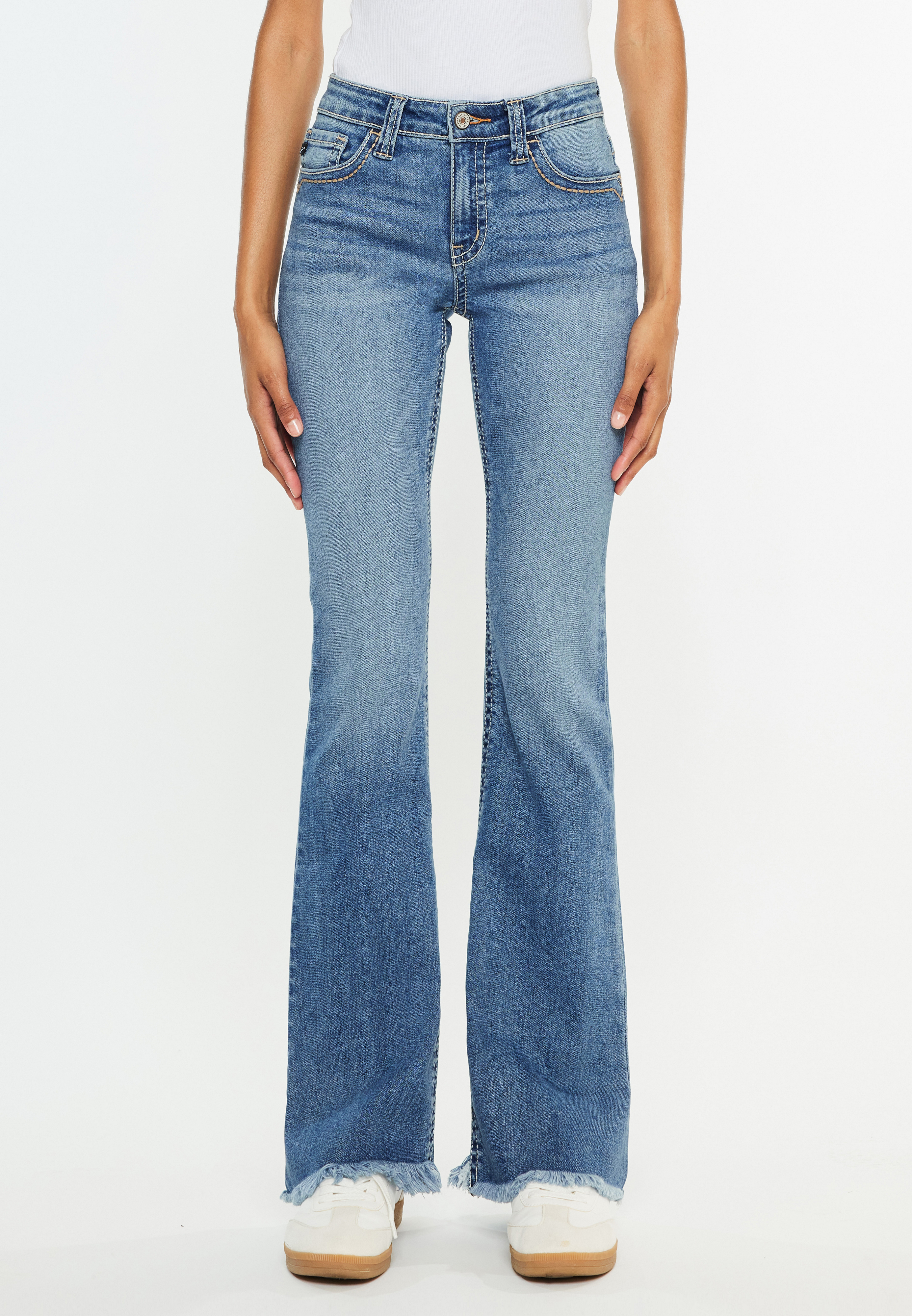 KanCan&trade; Mid Rise Thick Stitch Frayed Hem Bootcut Jean, C3337, large