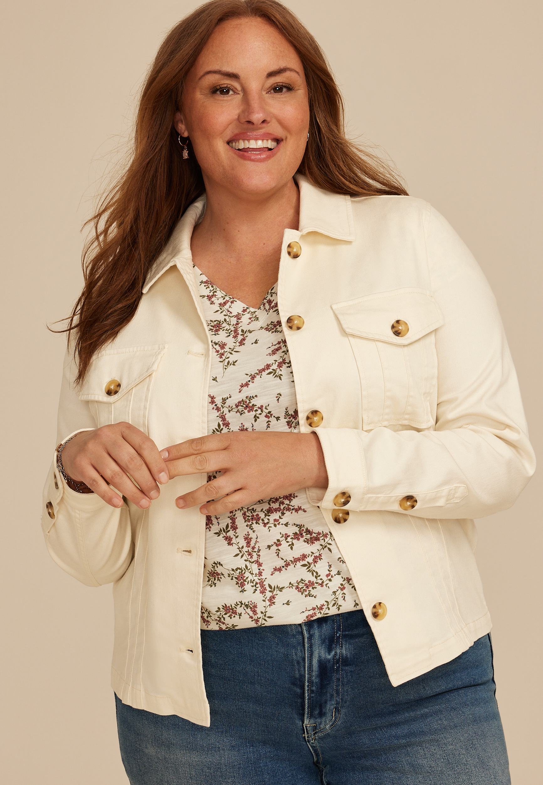 Plus Size Seamed Twill Jacket