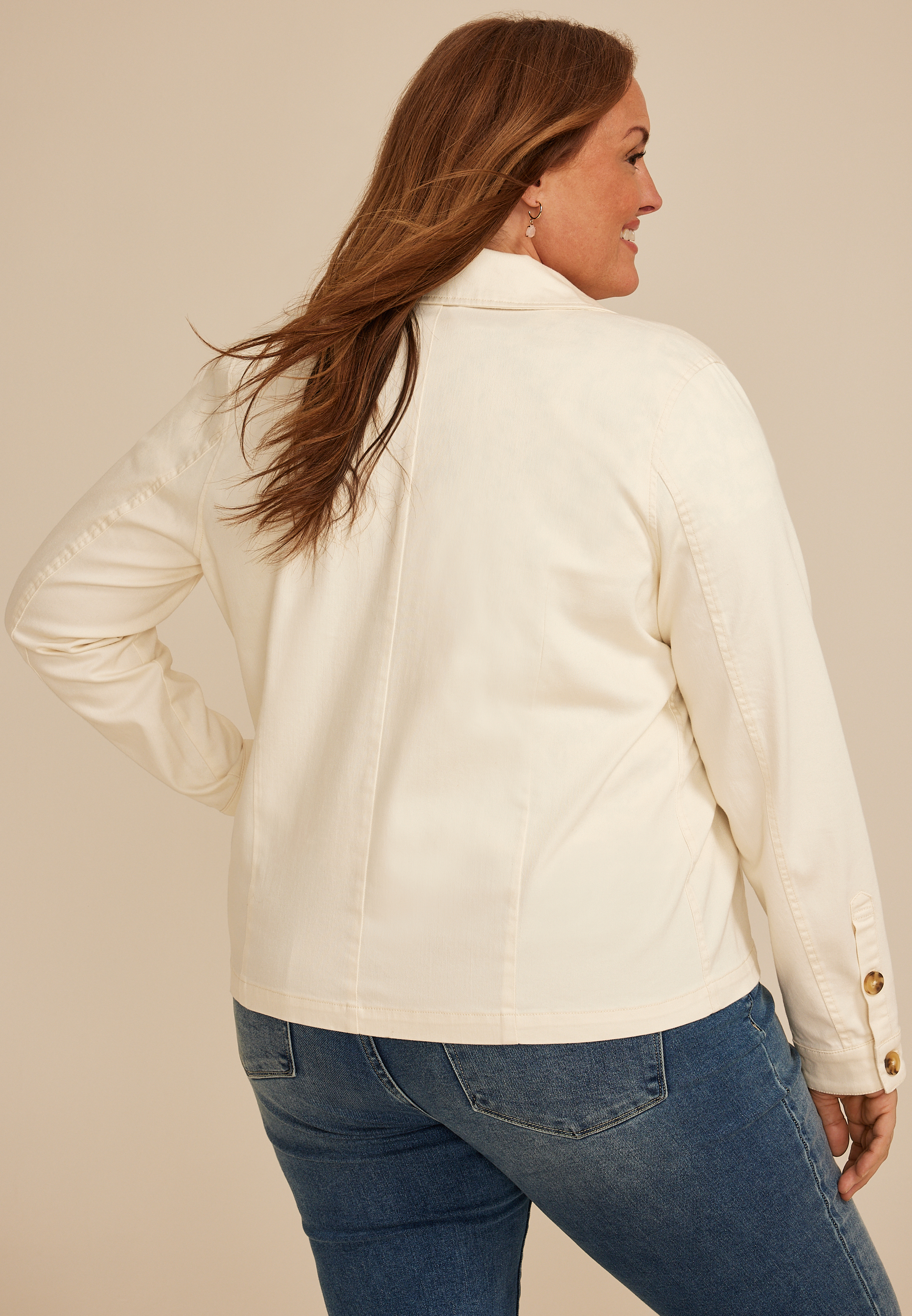 Plus Size Seamed Twill Jacket, ANTIQUE WHITE, large
