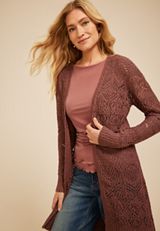 Pointelle Open Front Cardigan, COCONUT SHELL, small