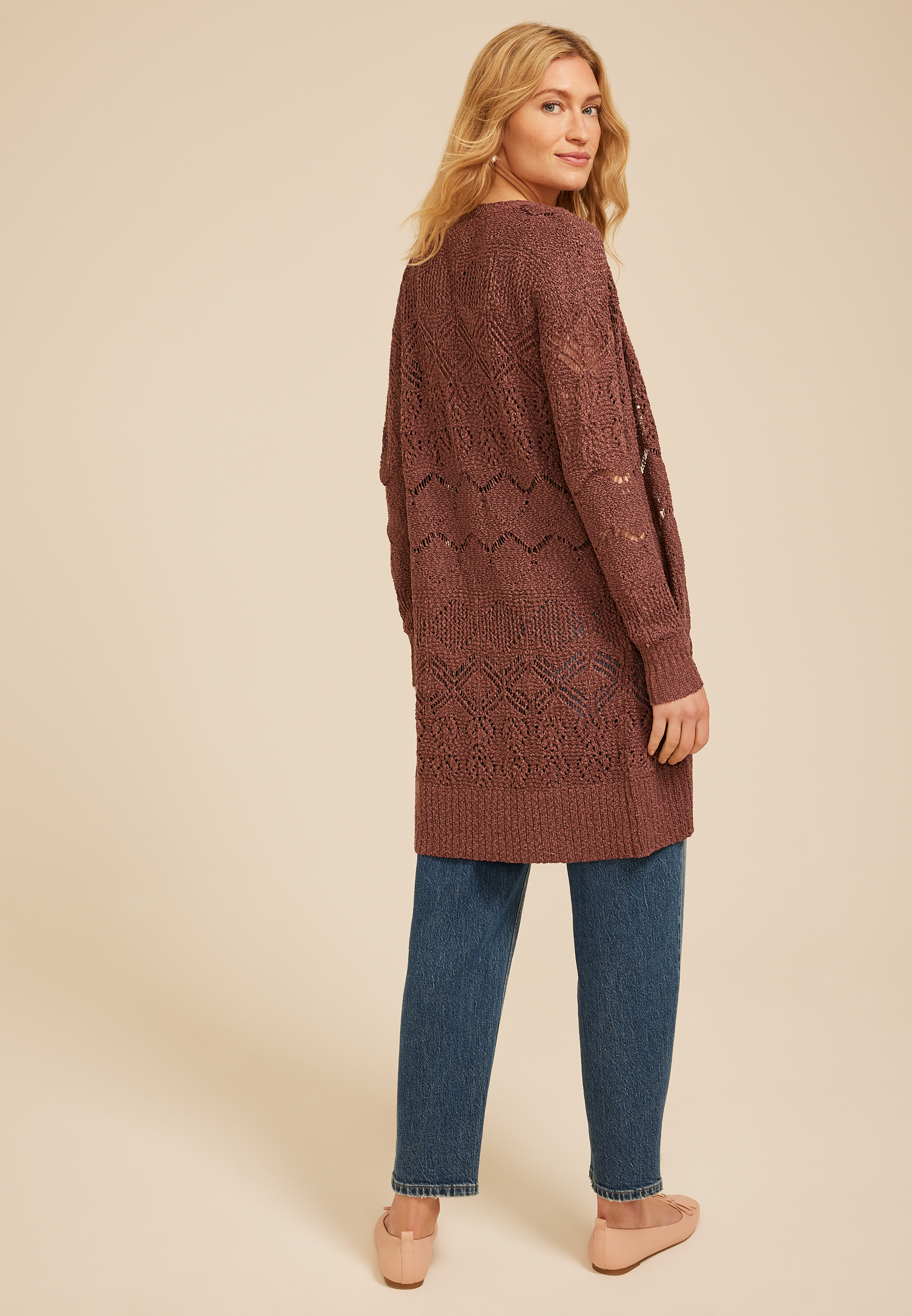 Pointelle Open Front Cardigan, COCONUT SHELL, large
