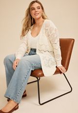 Plus Size Pointelle Open Front Cardigan, C2789, small