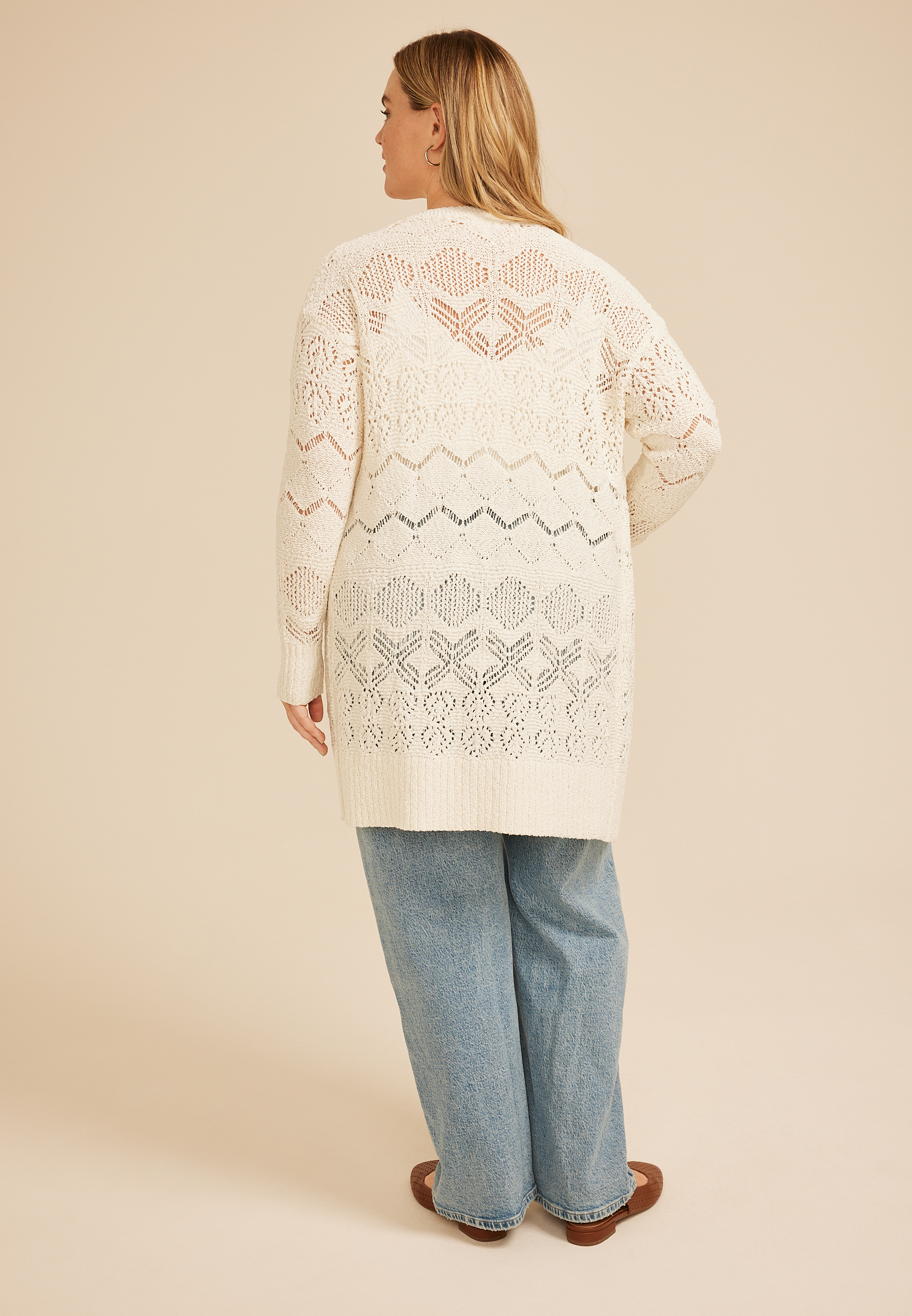 Plus Size Pointelle Open Front Cardigan, C2789, large