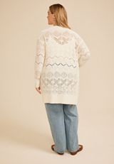 Plus Size Pointelle Open Front Cardigan, C2789, small