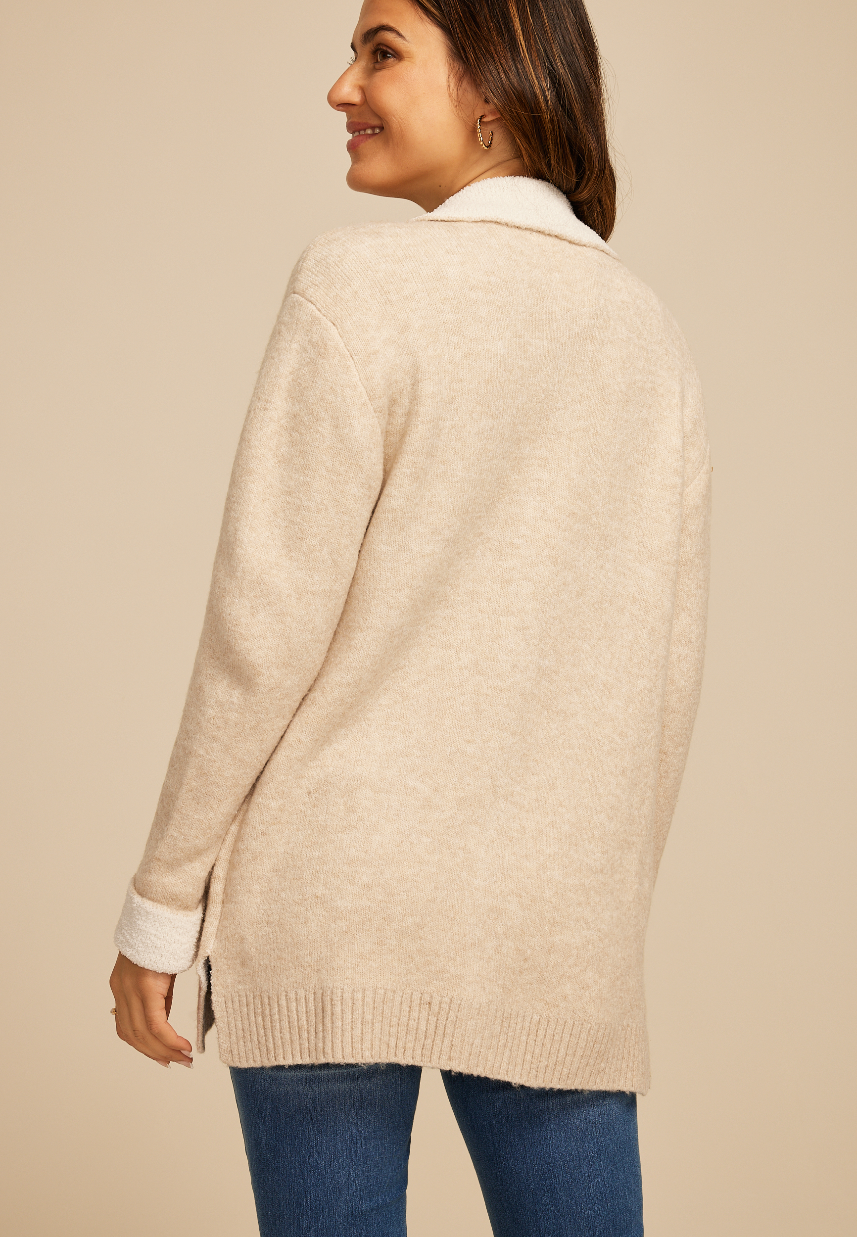 Teddy Lined Shacket, CREAM COMBO, large