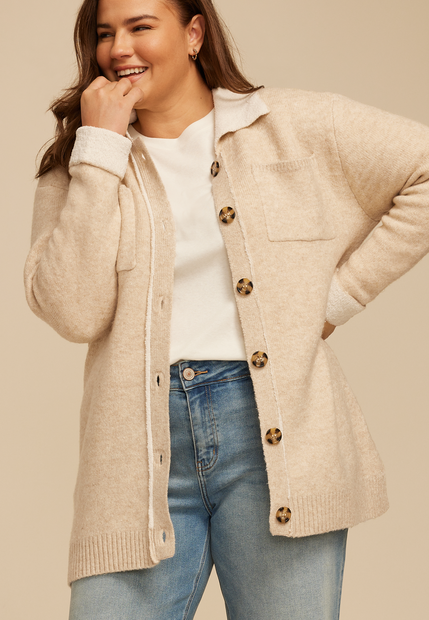 Plus Size Teddy Lined Shacket