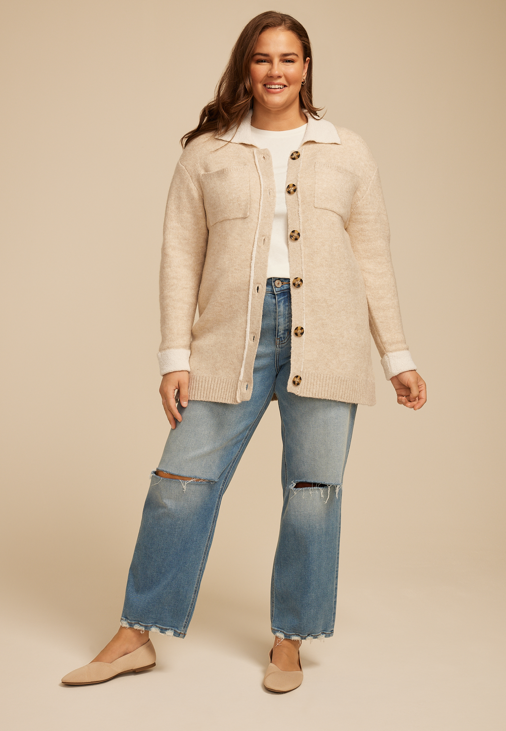 Plus Size Teddy Lined Shacket, C4563, large