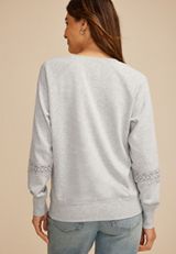 Heathered Crochet Mix Relaxed Fit Sweatshirt, LIGHT HEATHER GRAY, small