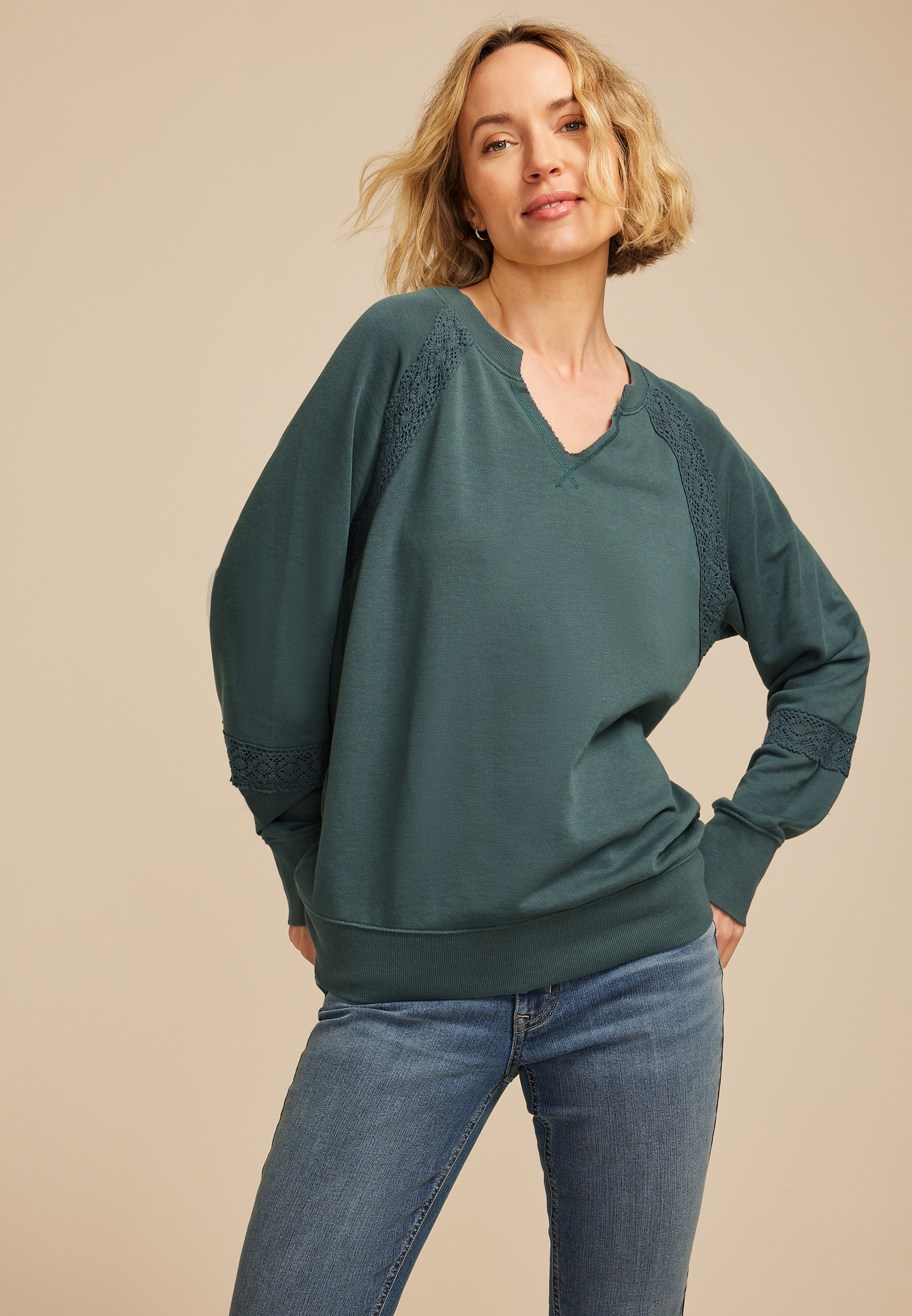 Crochet Mix Relaxed Fit Sweatshirt