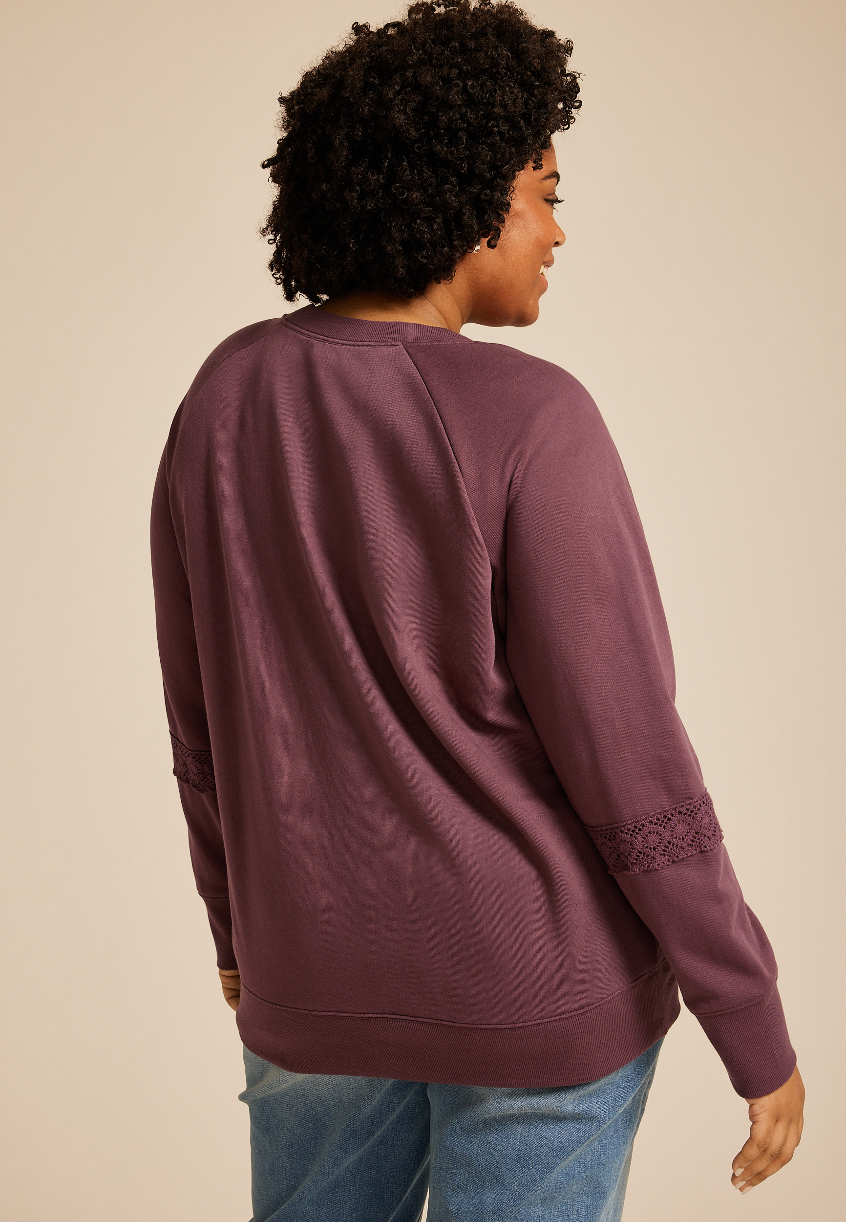 Plus Size Crochet Mix Relaxed Fit Sweatshirt