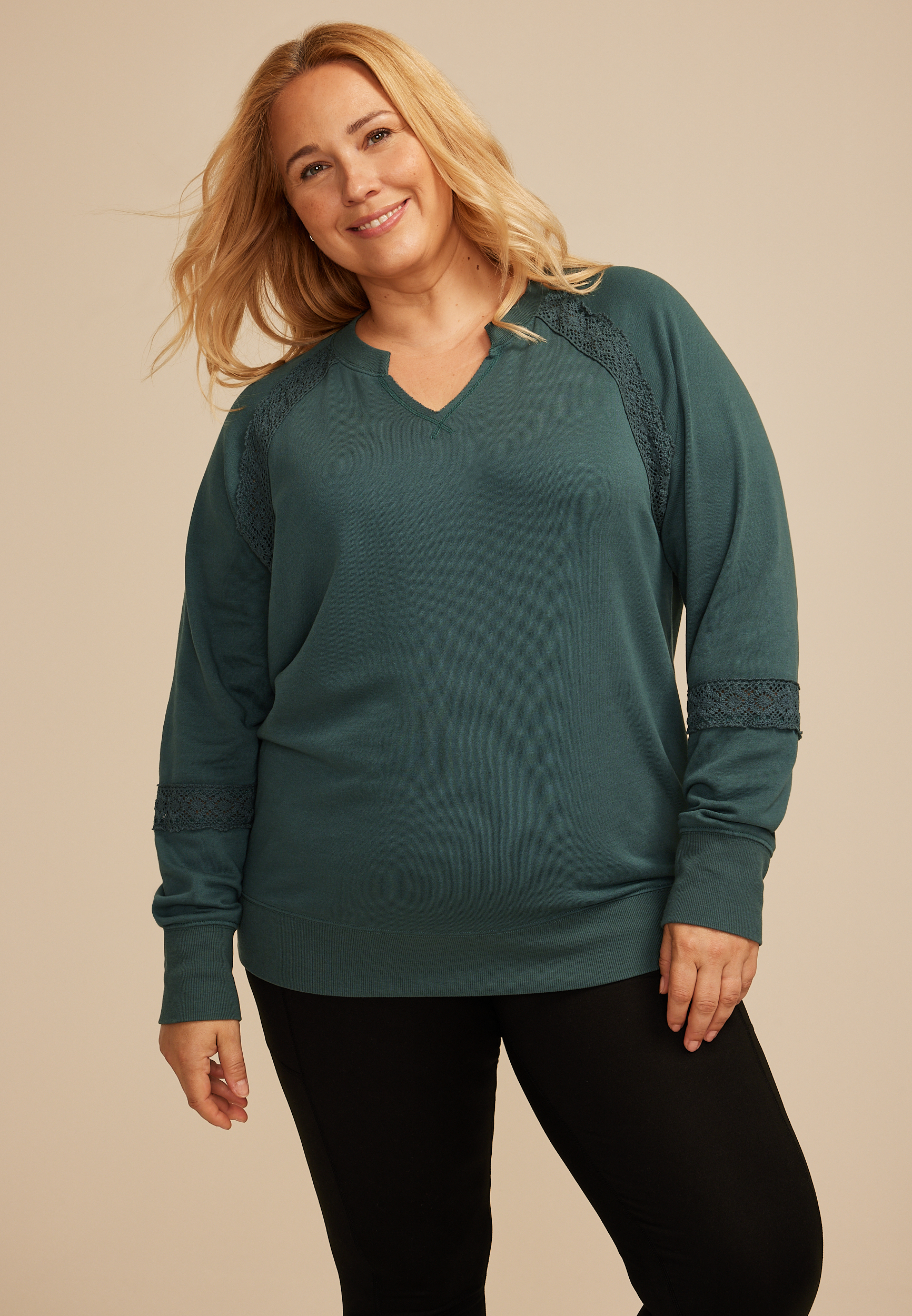 Plus Size Crochet Mix Relaxed Fit Sweatshirt