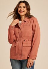 Embroidered Twill Cinched Waist Jacket, Rust, small