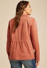 Embroidered Twill Cinched Waist Jacket, Rust, small