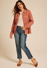 Embroidered Twill Cinched Waist Jacket, Rust, small