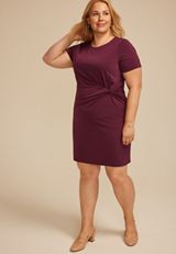Plus Size 24/7 Side Knot Short Sleeve Mini Dress, FIG, small