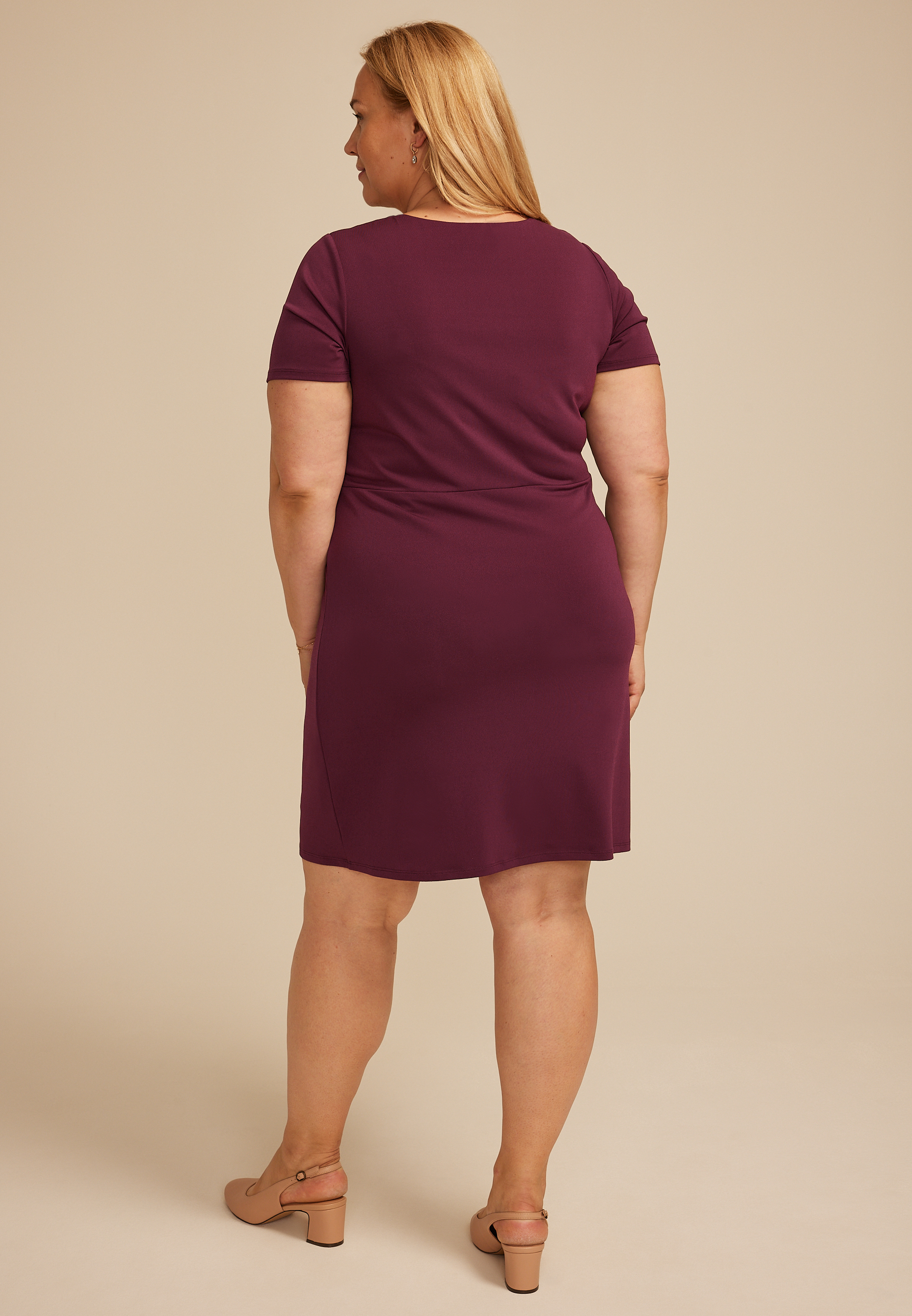Plus Size 24/7 Side Knot Short Sleeve Mini Dress, FIG, large
