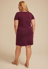 Plus Size 24/7 Side Knot Short Sleeve Mini Dress, FIG, small