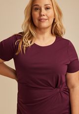 Plus Size 24/7 Side Knot Short Sleeve Mini Dress, FIG, small