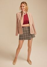 Brown Plaid Mini Wrap Skort, , small