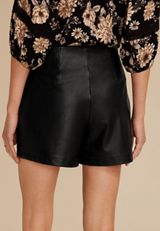 Black Faux Leather Mini Wrap Skort, C106, small