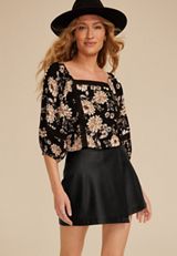 Black Faux Leather Mini Wrap Skort, C106, small