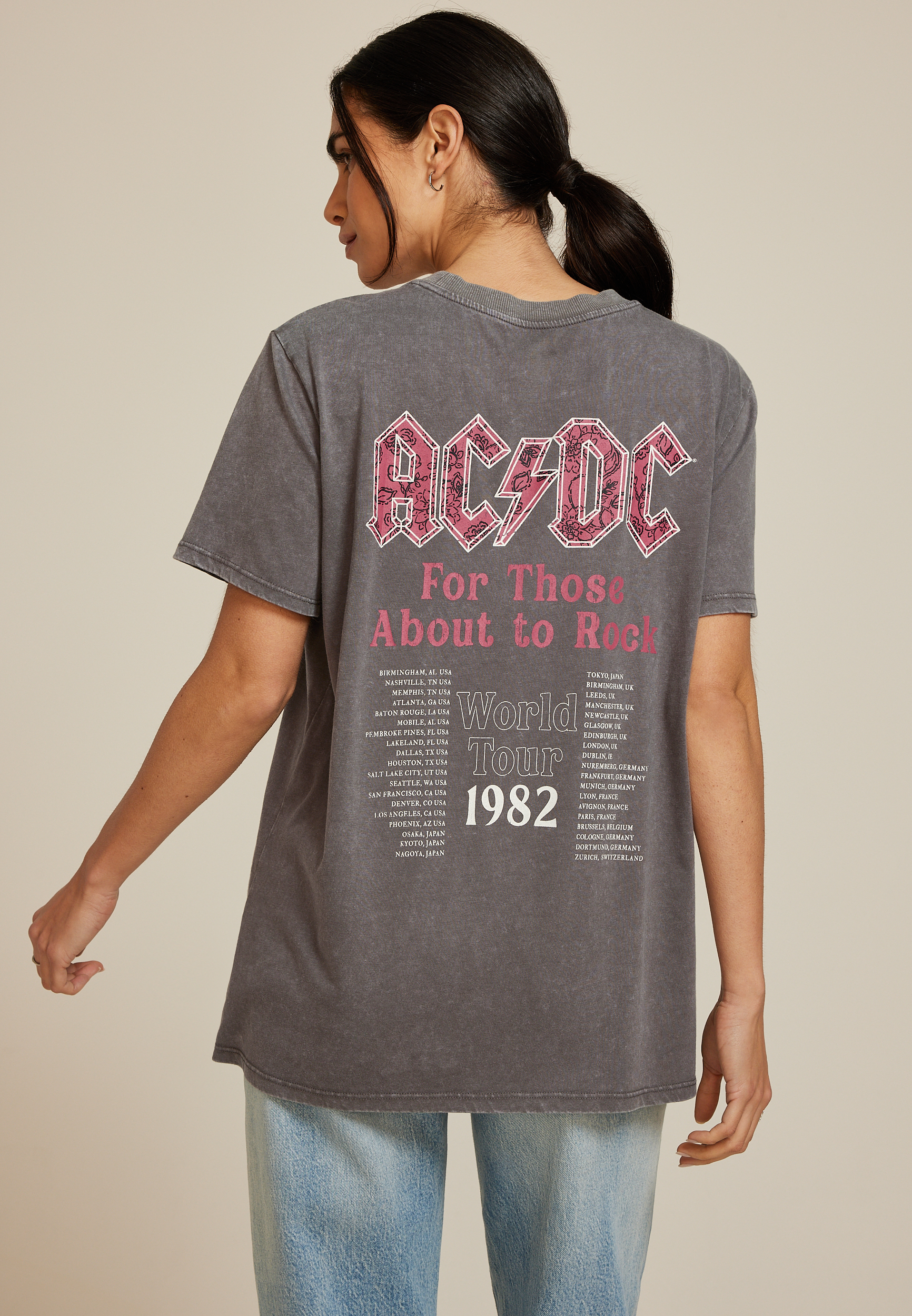 ACDC Oversized Fit Graphic Tee, GRAY, large
