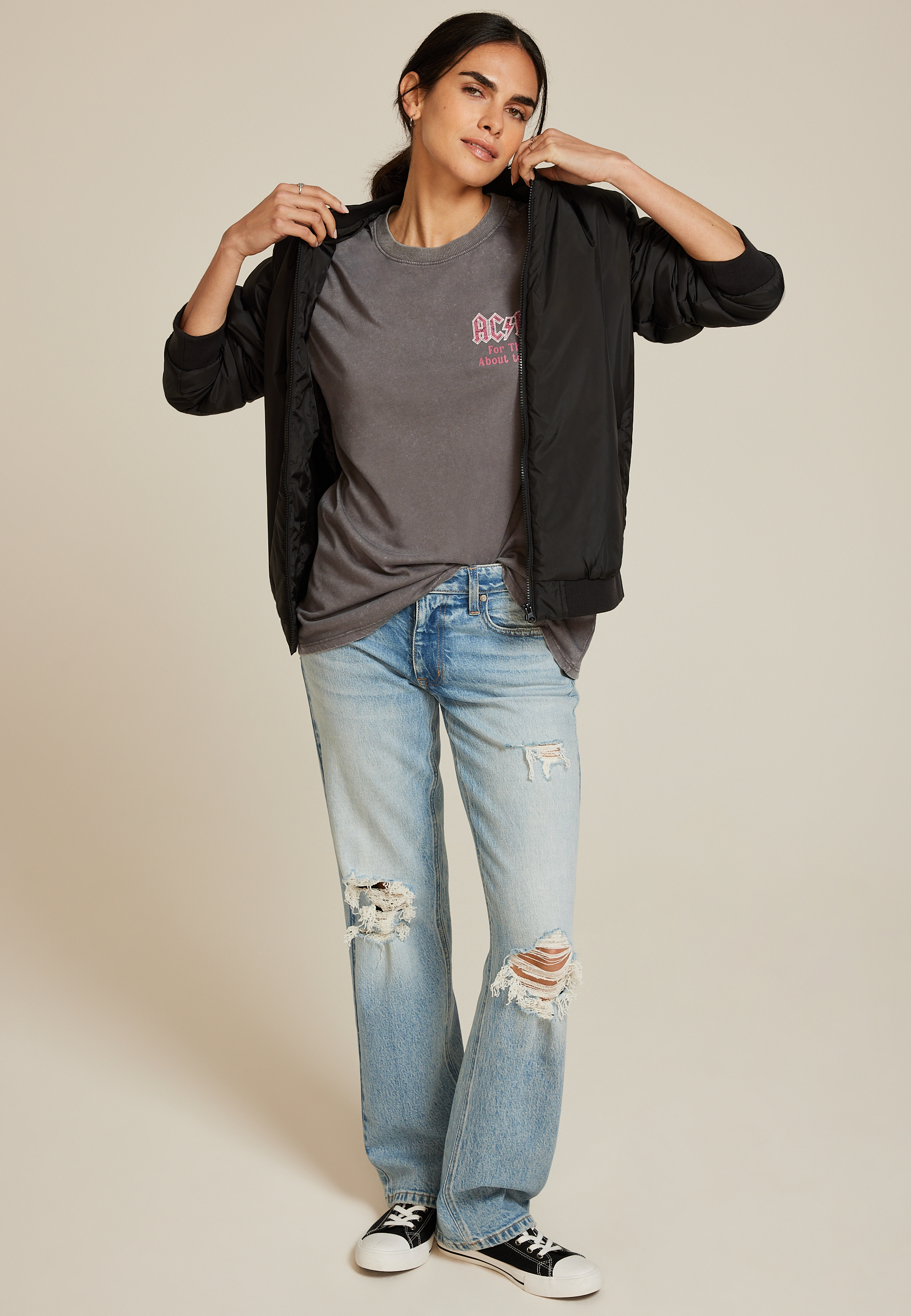 ACDC Oversized Fit Graphic Tee, GRAY, large