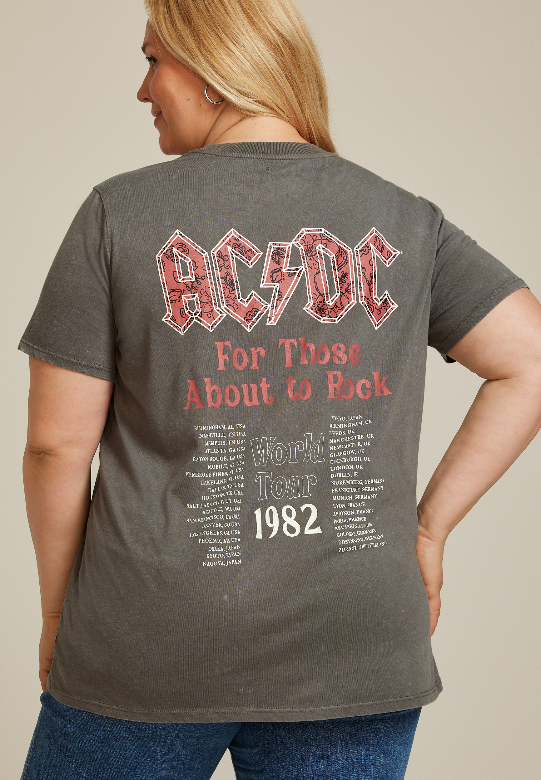 Plus Size ACDC Oversized Fit Graphic Tee, C829, large