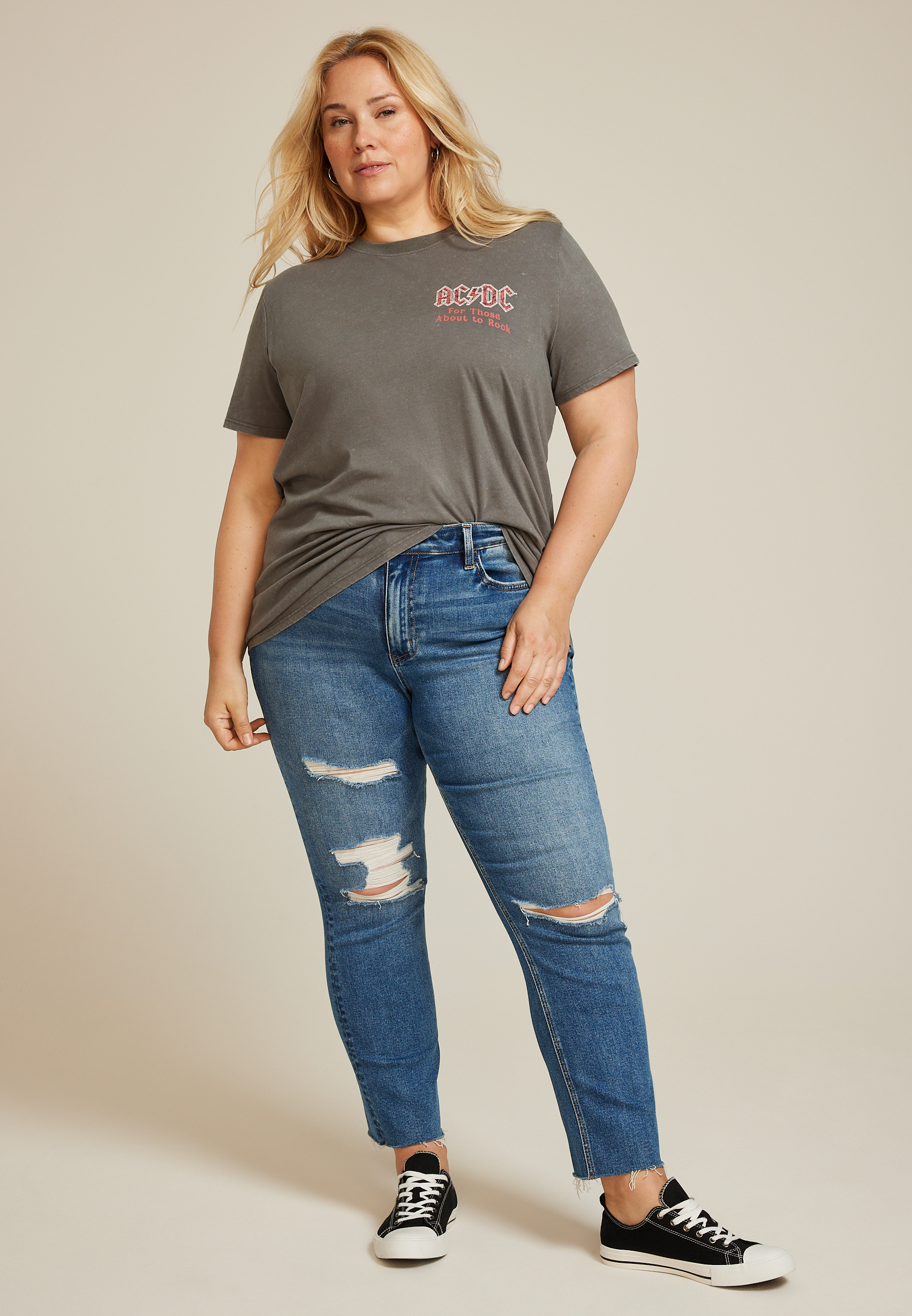 Plus Size ACDC Oversized Fit Graphic Tee, C829, large