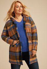 Plus Size Plaid Longline Blazer, MOCHA BISQUE COMBO, small