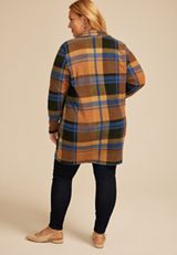 Plus Size Plaid Longline Blazer, MOCHA BISQUE COMBO, small
