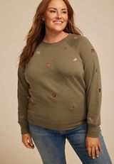 Plus Size Embroidered Falling Leaves Relaxed Fit Sweatshirt, , small