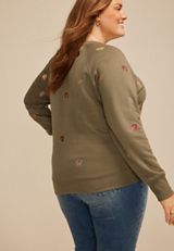 Plus Size Embroidered Falling Leaves Relaxed Fit Sweatshirt, , small
