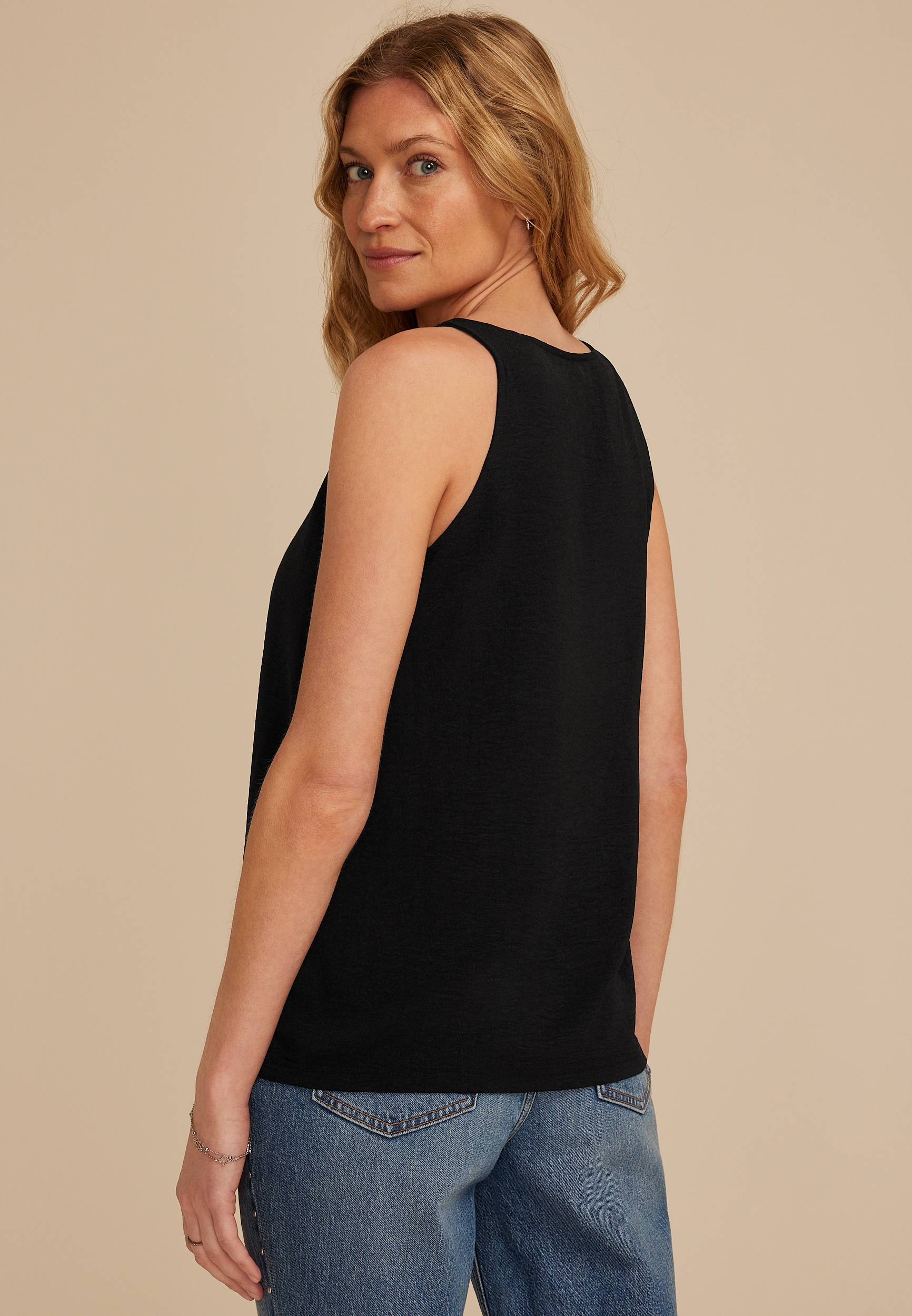 Studio Y Black Lattice Neck Tank Top, C106, large