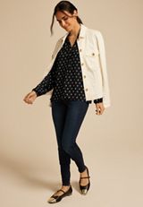 Printed Henley V Neck Blouse, BLACK COMBO, small