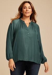 Plus Size Atwood 3/4 Sleeve Wheat V Neck Blouse