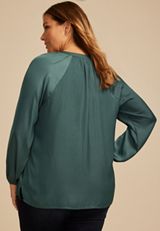Plus Size Henley V Neck Blouse, , small