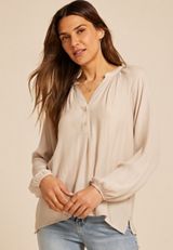 Striped Henley V Neck Blouse, C7592, small