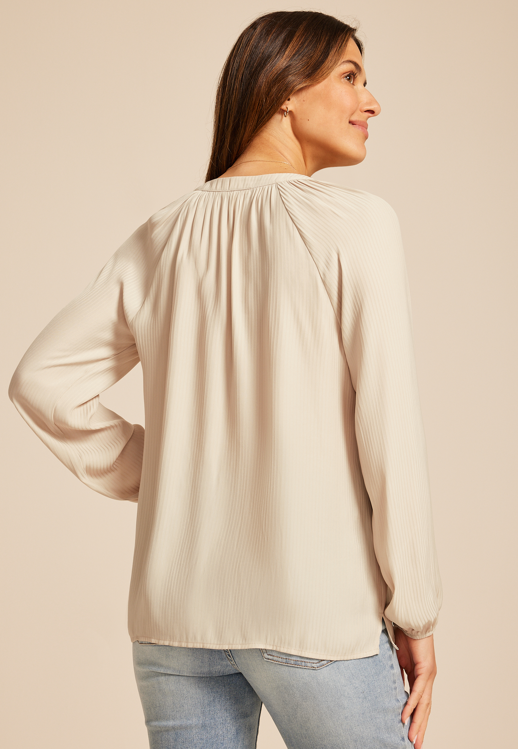 Striped Henley V Neck Blouse, C7592, large