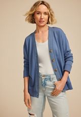 French Terry Button Front Cardigan, C8391, small