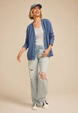 French Terry Button Front Cardigan, C8391, small