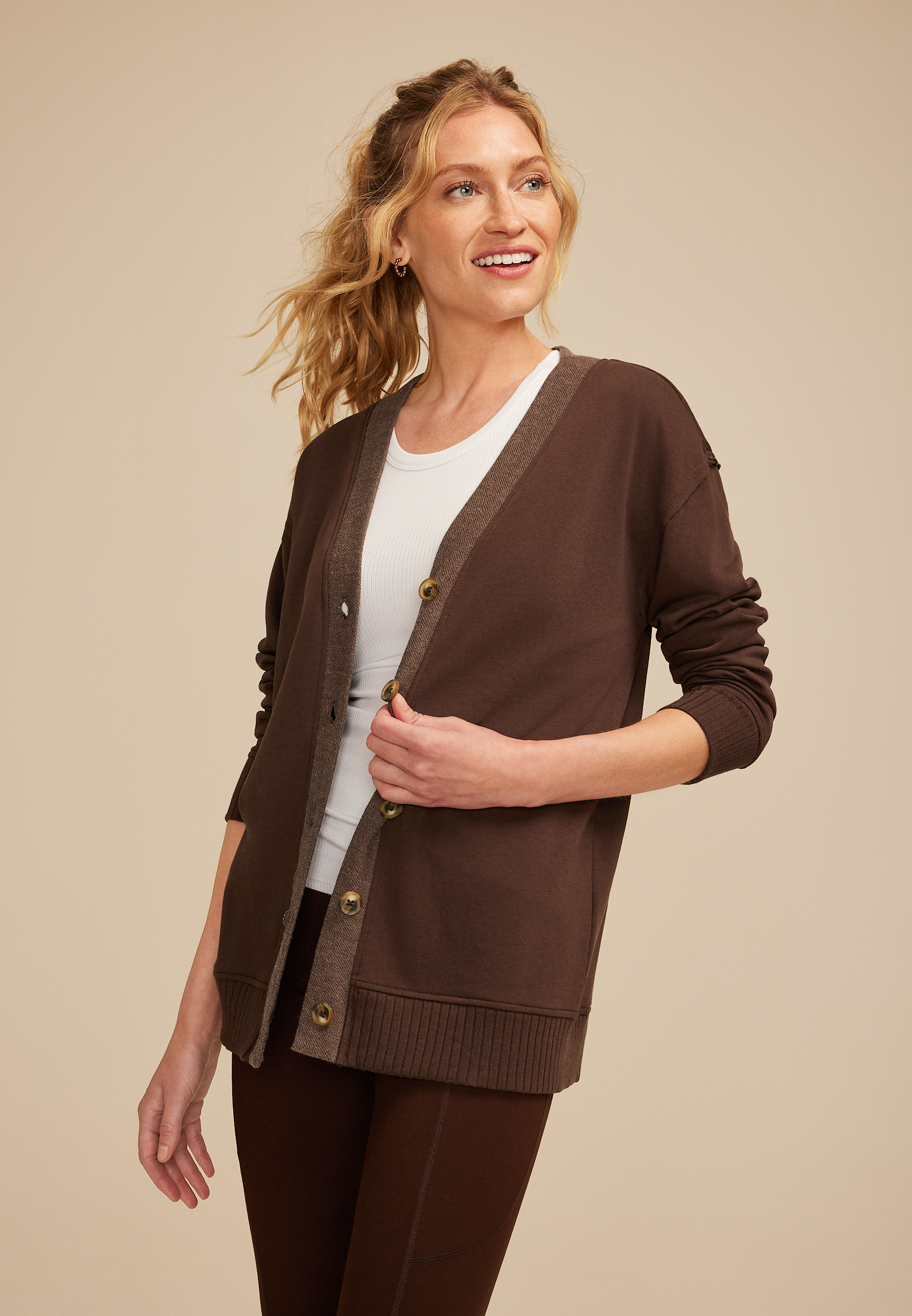 French Terry Button Front Cardigan 