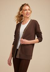 French Terry Button Front Cardigan, UMBER BROWN, small
