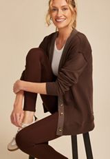 French Terry Button Front Cardigan, UMBER BROWN, small