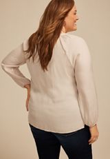 Plus Size Striped Henley V Neck Blouse, C7592, small