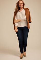 Plus Size Striped Henley V Neck Blouse, C7592, small