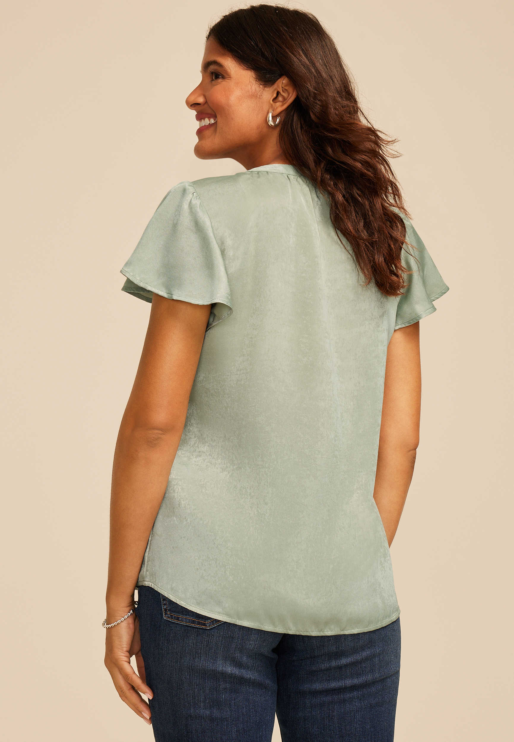 Atwood Flutter Sleeve Satin Blouse, C4610, large