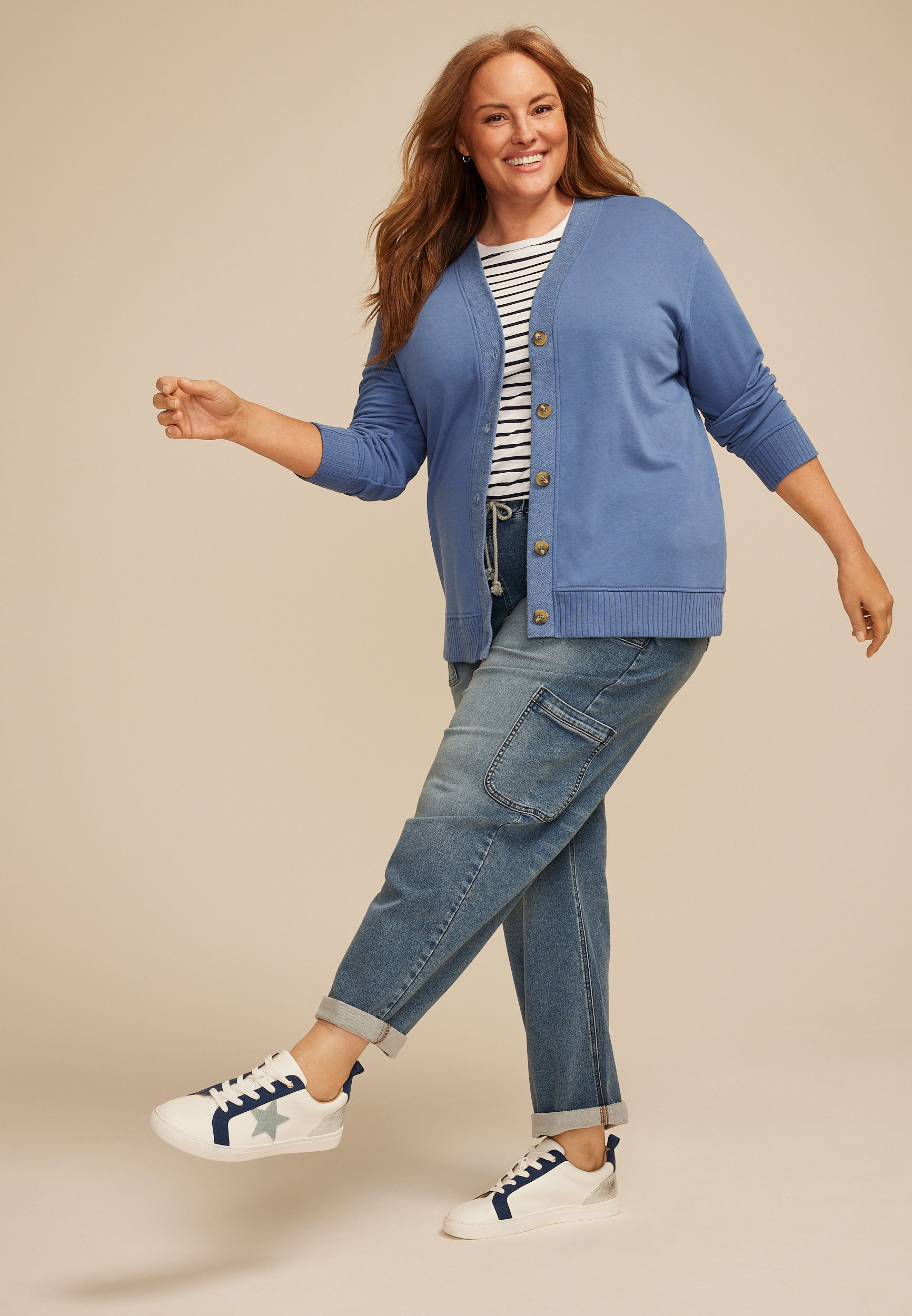 Plus Size French Terry Button Front Cardigan, C8391, large