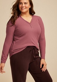 Plus Size Solid Long Sleeve Snap Button Cuff Top