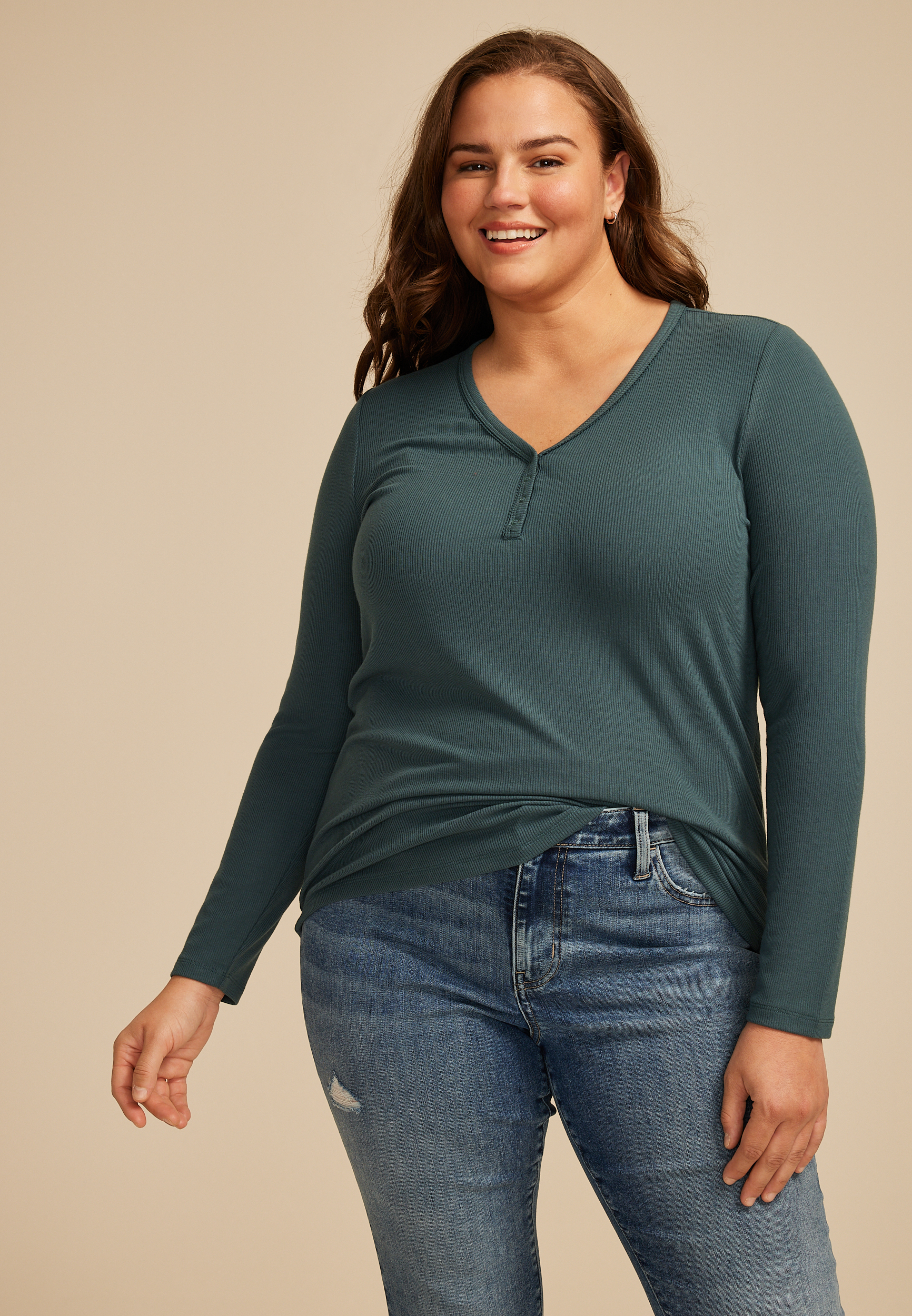 Plus Size Heartland Henley Long Sleeve Tee